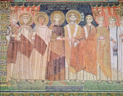 Constantine IV granting Bishop Reparatus privileges for the church of Ravenna by Byzantine School